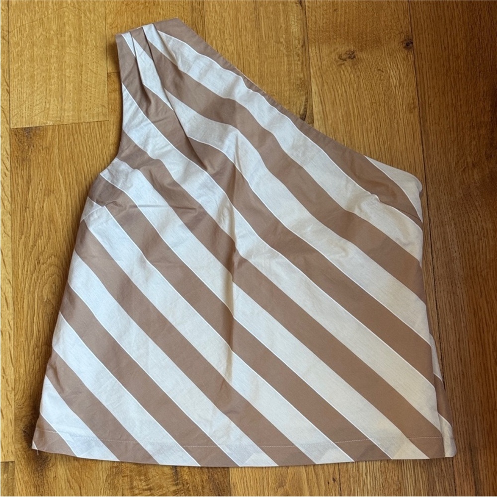 AVARA brown one shoulder Stripes Top